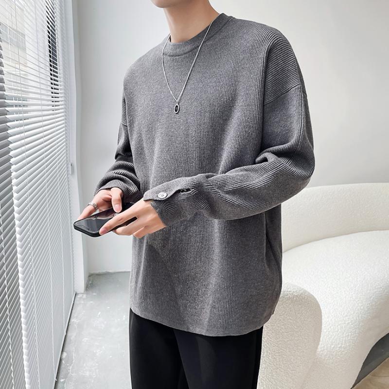 Осенне-зимний однотонный свитер с круглым вырезом, мужская корейская версия, универсальный, свободный белый пуловер, базовый слой с длинными рукавами