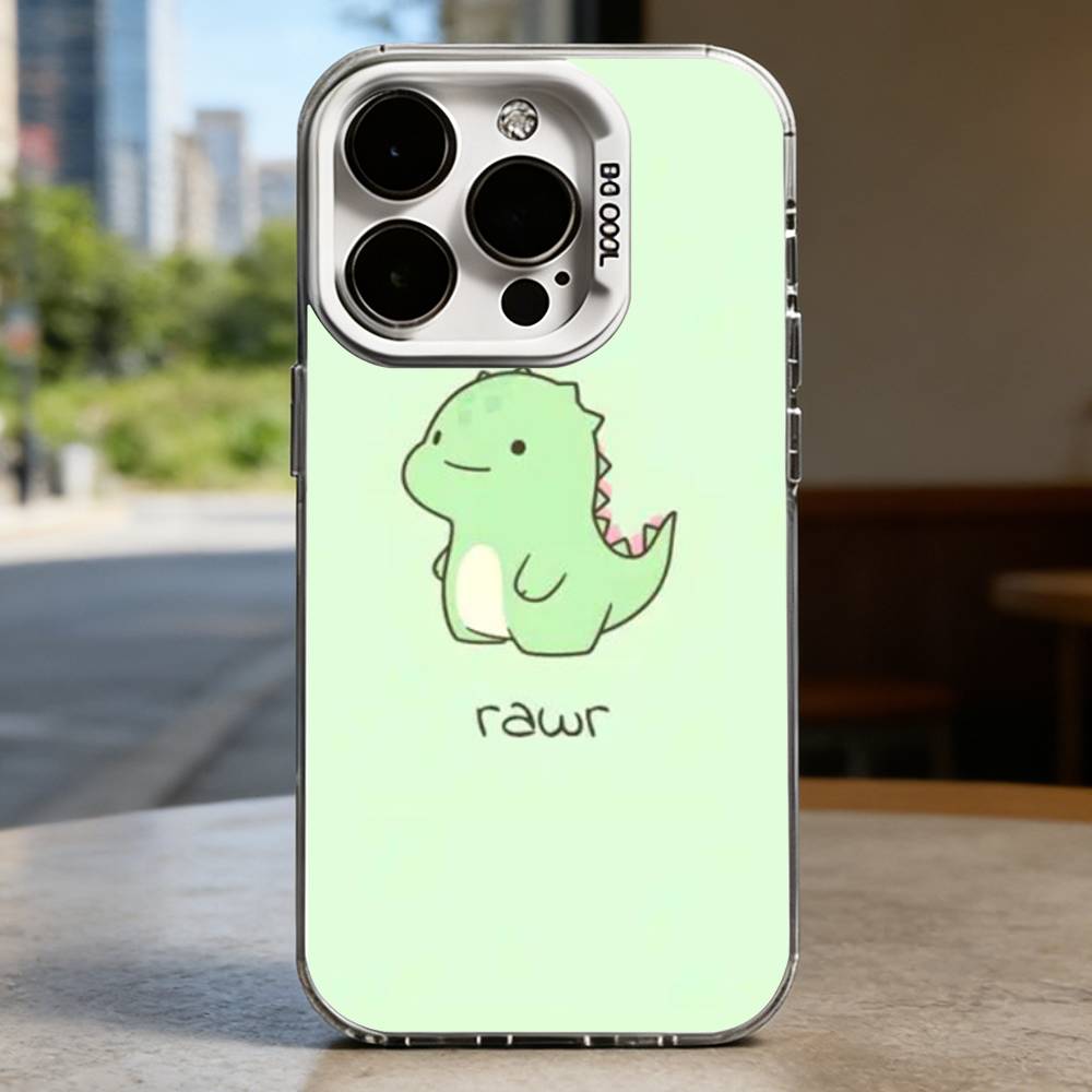 Cute Dinosaur White Shockproof Phone Case For iPhone 16,15,14,13,12,11,Pro,XS,Max,Plus,Mini,SE