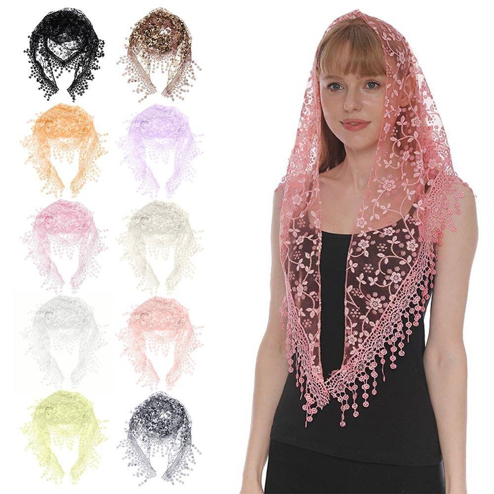 Sun Protection Sunscreen Triangle Scarf Floral Lace Hollow Out Silk Hijab Tassel Shawls Scarves