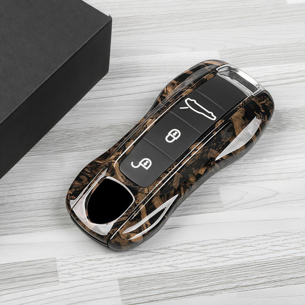 NZNQ9 Car Key Modification Protective Case Suitable for All Porsche Models, Wood Grain Key Shell, Key Shell Protective Cover