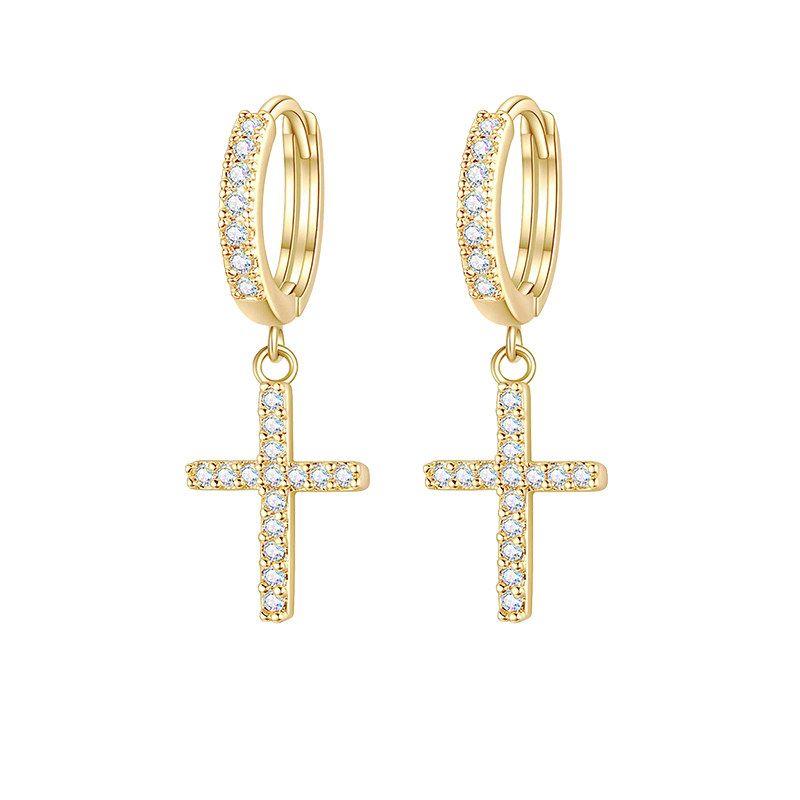 Fdk Cross Zircon Earrings for Men 2026 New Popular High-End Versatile Earrings with a Sense of Style and Trendiness