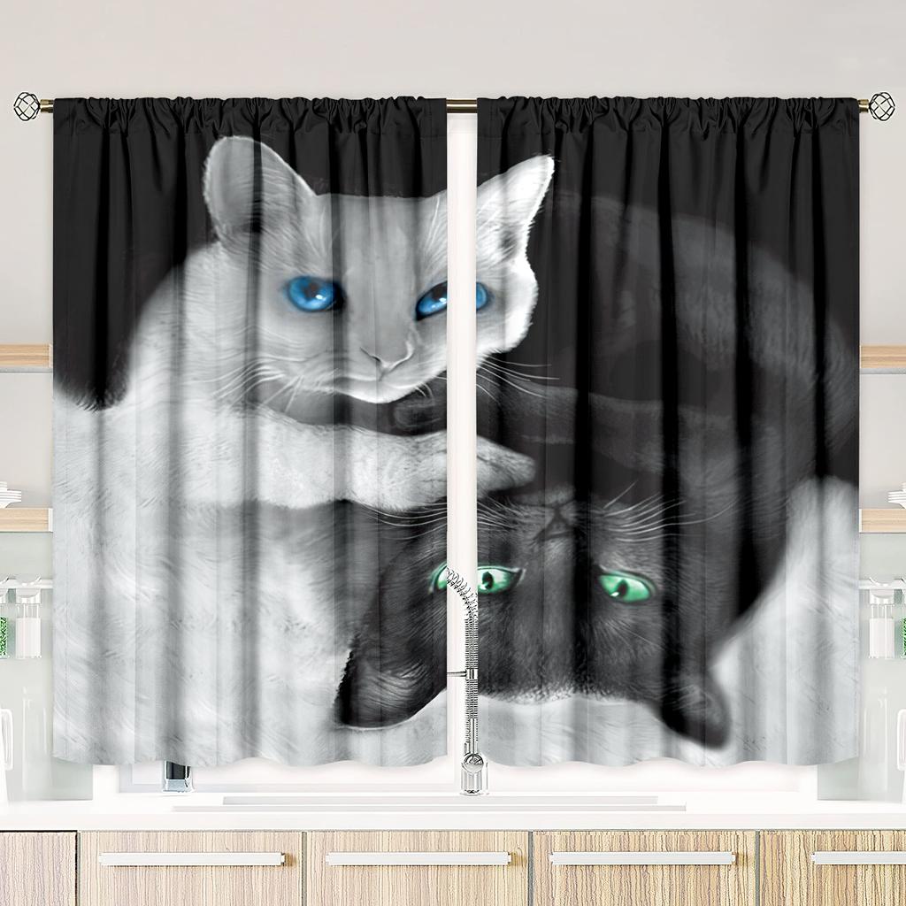 2 Pieces - Cat - Printed Curtain - Polyester Material - Suitable for Bedroom Living Room Study Privacy Curtain