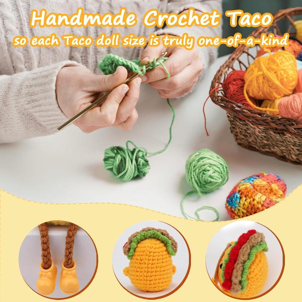 Crochet Inspirational Positive Support Taco Doll With Crad Home Room Decoration Funny Handmade Knitted Taco Desktop Ornament