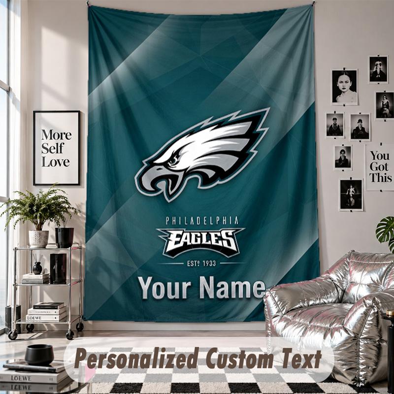 Wall Hanging Tapestry With Custom Name & Text, Philadelphia Eagles Decorative Tapestry For Bedroom