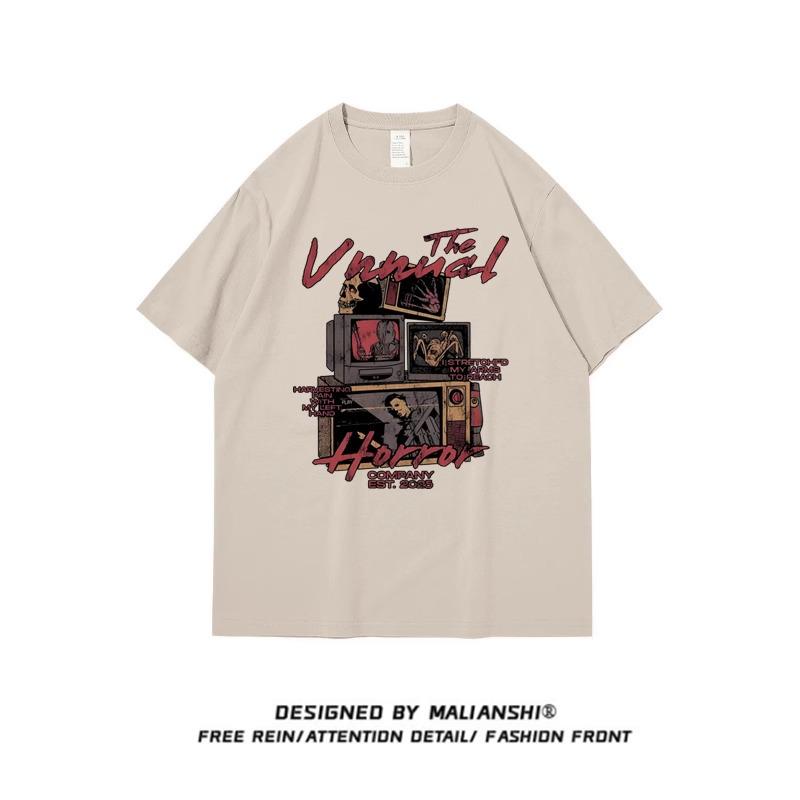 Женская футболка свободного кроя 2025 года из хлопка в стиле хип-хоп с рисунком из мультфильмов