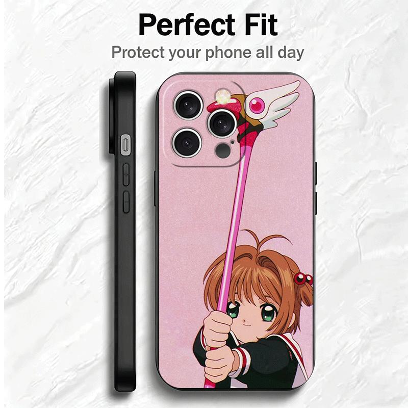 Мягкий чехол для телефона CardCaptor Sakura Аниме для iPhone 16 16E 17 Air 15 Pro Max 14 Plus 13 Mini 11 12 7 Черная задняя крышка