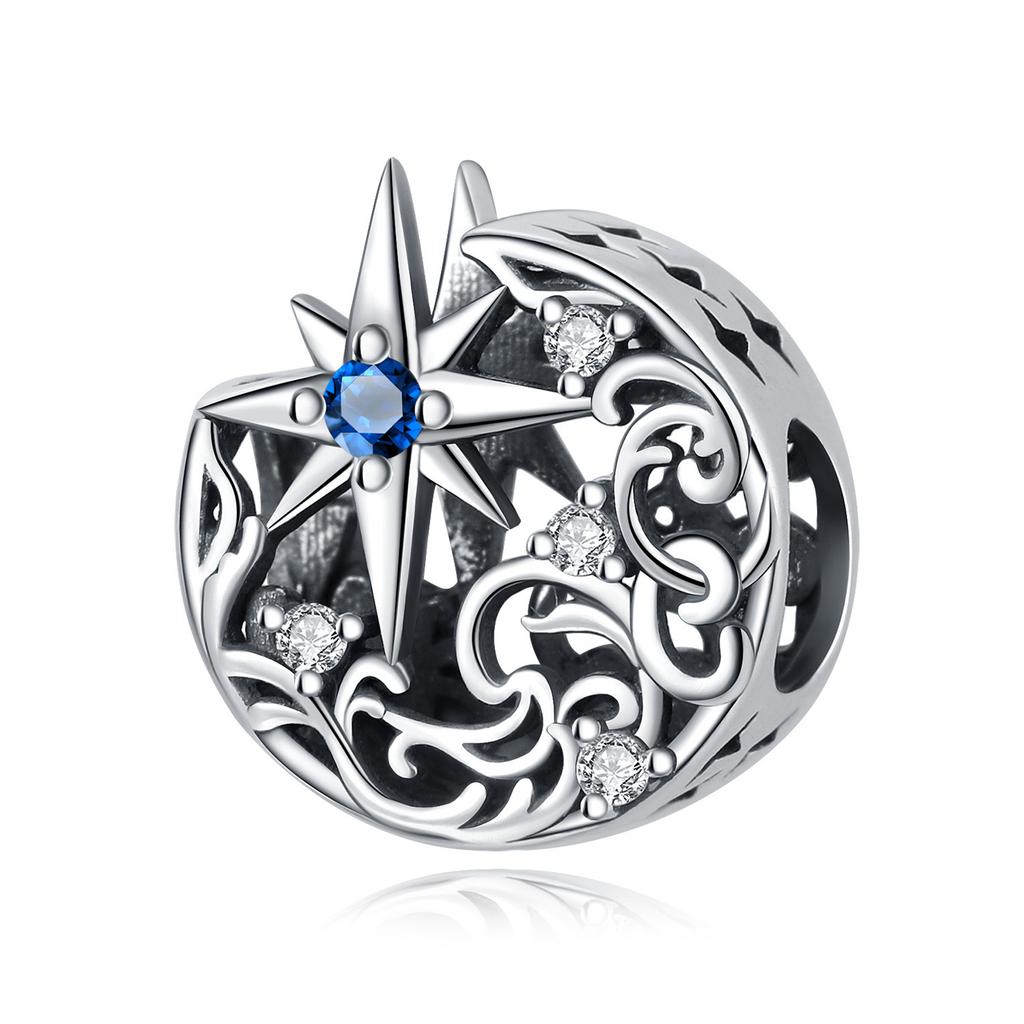 S9 Sterling Silver Star Moon Isolation Bead Charm Diy Jewelry Accessories Bracelet Necklace Female