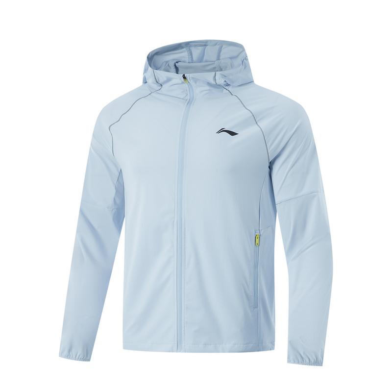 Li Ning Running Series Fashion Comfortable Breathable Simple Slim Fit Zip Hooded Sports Windbreaker Men Outerwear Cloud-Blue AFDU973-6