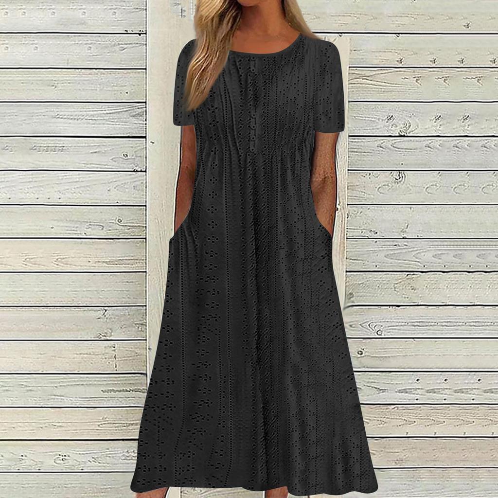 Женская мода, летние однотонные повседневные плиссированные платья с круглым вырезом в курортном стиле