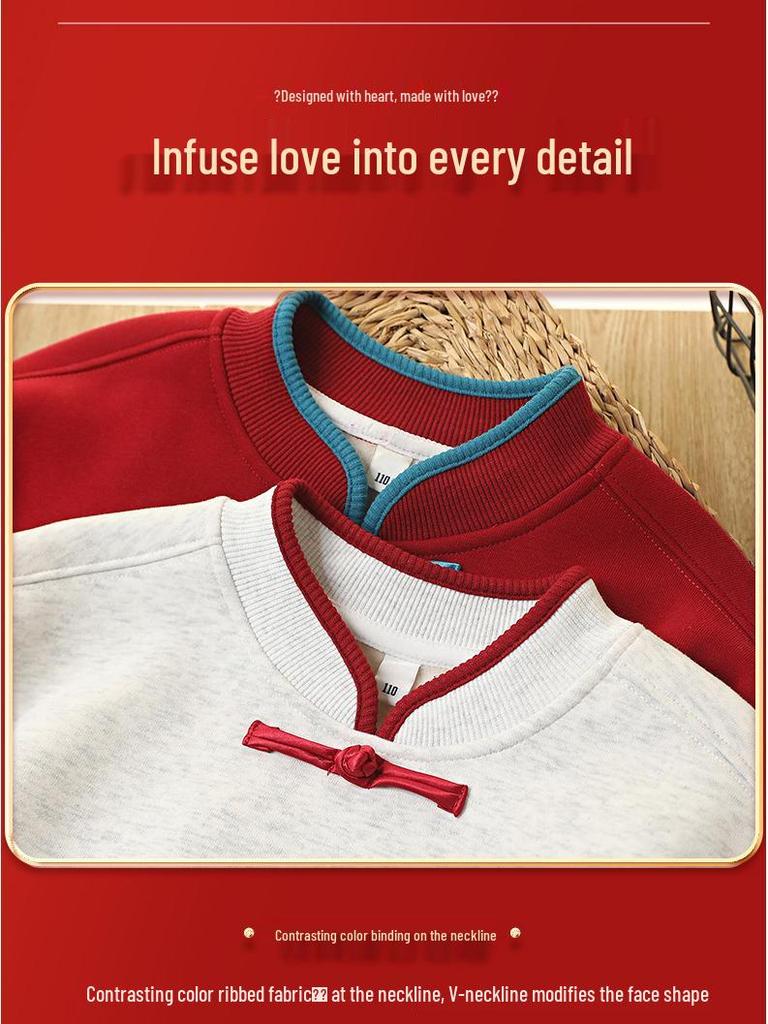 Детская зимняя толстовка с флисовой подкладкой "Год Лошади" - Праздничный теплый топ для мальчиков - Родитель-ребенок