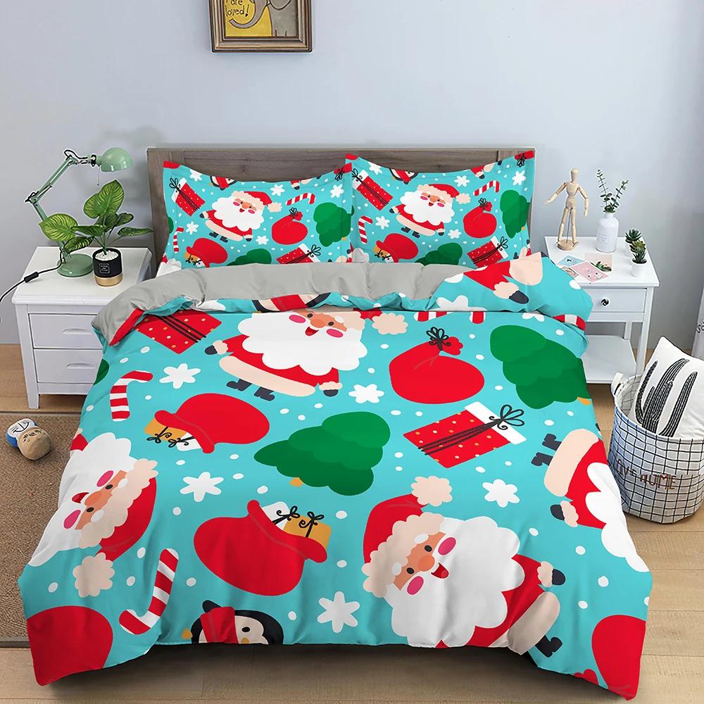 Comforter Christmas Bedding Set 3D Print Santa Claus King Queen Single Double Size Kids Polyester Bedding Set No Bed Sheet