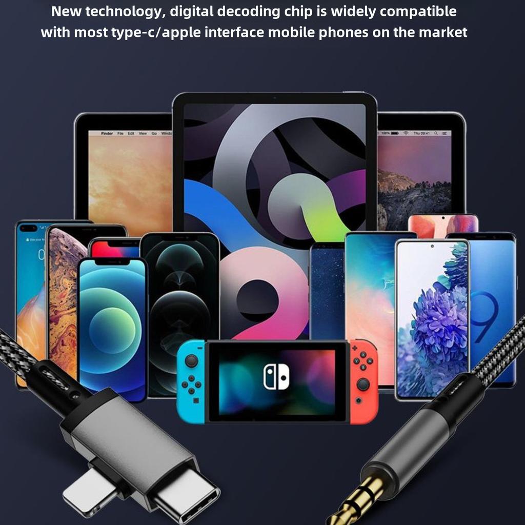 Кабель-адаптер Lightning на USB-C на 3,5 мм, плетеный аудиокабель, подходит для iPhone, Samsung, Motorola, автомобильный AUX аудиокабель.