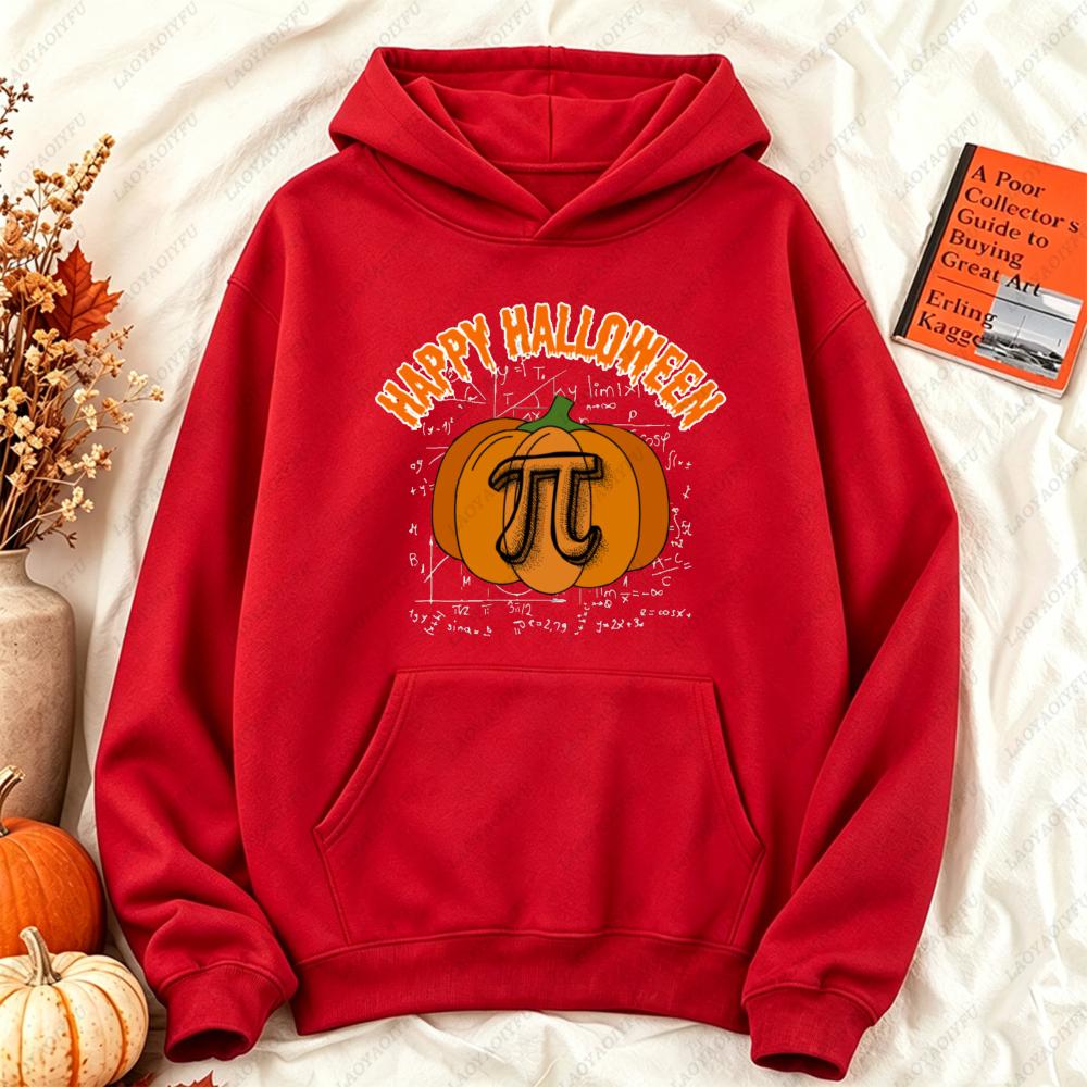 Happy Halloween Pumpkin Pi Math Teacher Graphic Hoodie Women Funny Science Bookworm Casual Long Sleeve Fall Holiday Daily Wear