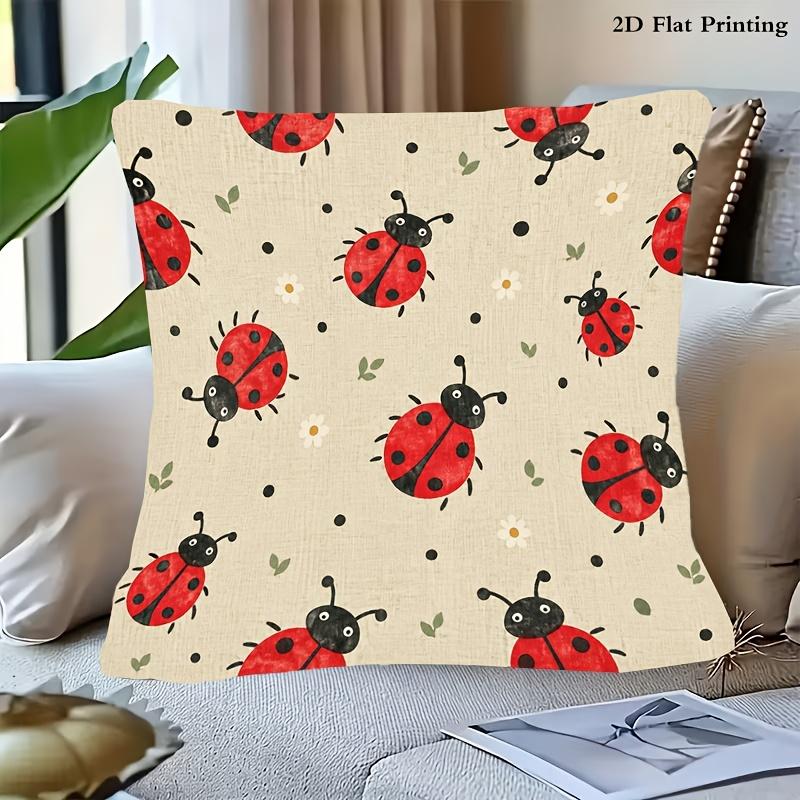 A Single Item, a Square Decorative Pillow Cover Featuring a Ladybug Pattern, Suitable for Bedrooms And Living Rooms, with a Zipper Closure, Ideal for