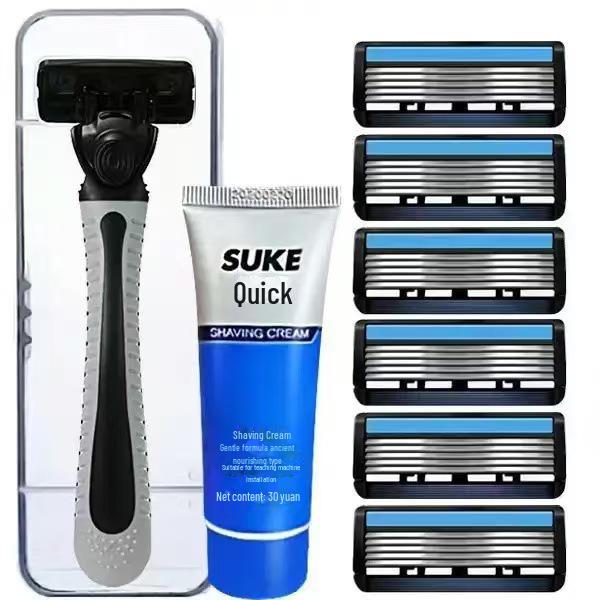 Six-Layer Manual Razor for Men with Stainless Steel Blades