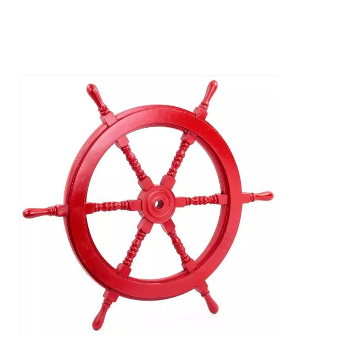 Nautical Handcrafted Wooden Ship Wheel - Home Wall Decor (12 Inches, Red) Ship W