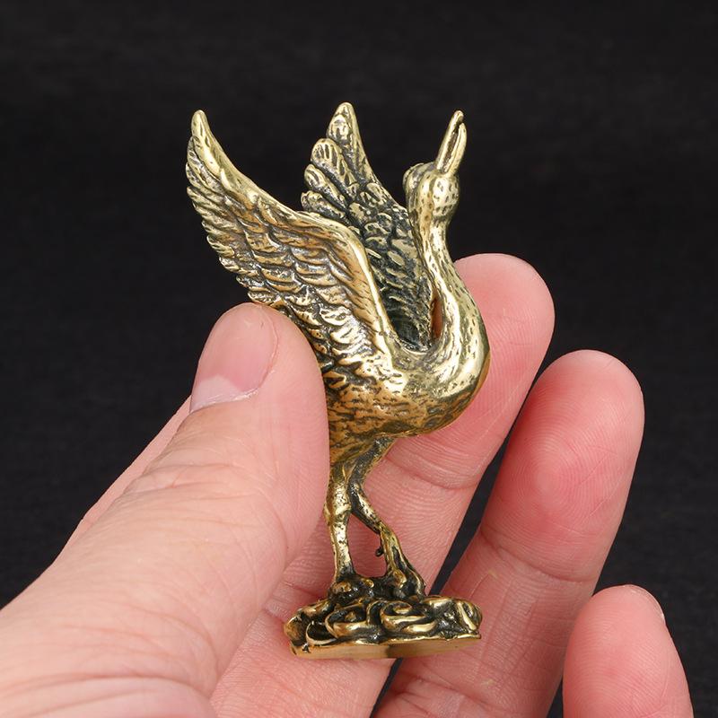 Red-crowned Crane Brass Figurines Chinese Retro Study Desktop Decoration Tea Pet Feng Shui Vintage Home Decor Collectibles