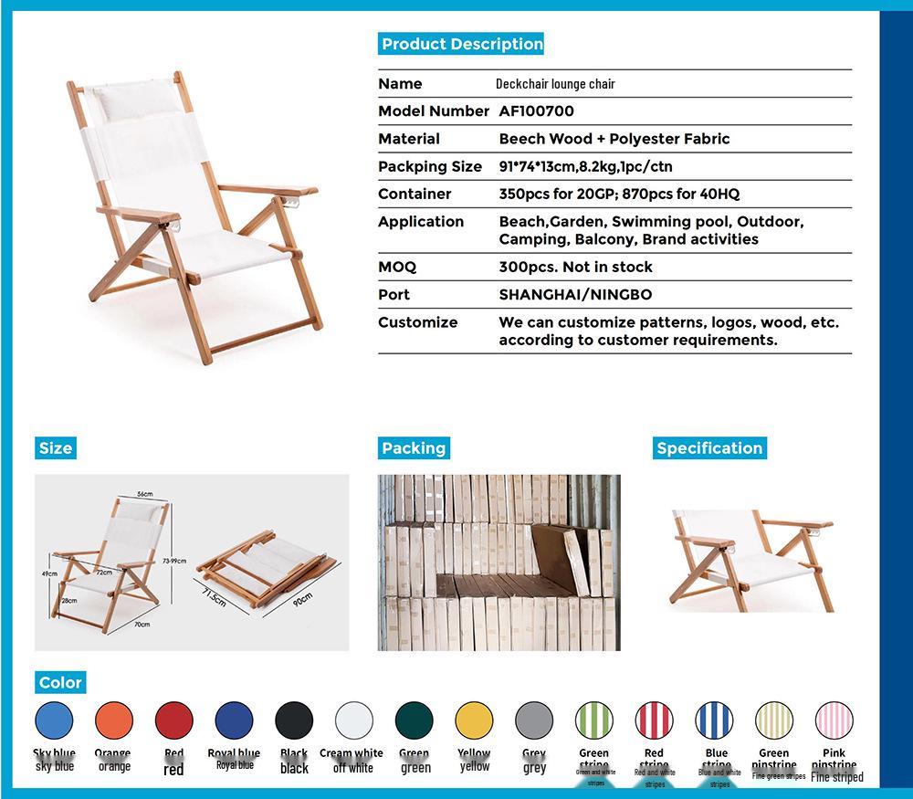 Pink Wooden Outdoor Lounge Chair for Beach, Balcony, Camping, and Garden