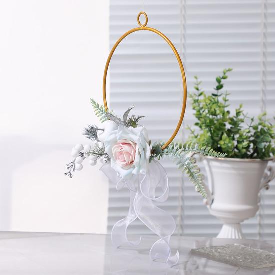 Metal Floral Hoop Wreath Artificial Rose Flower Wreath Iron Round Frame Garland for Bridesmaids