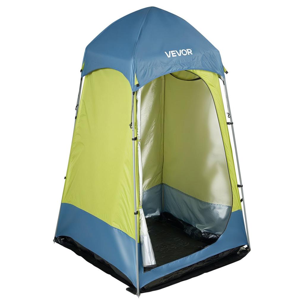 Camping Shower Tent, 1 Room, Portable Privacy Tent Changing Room with Ground Stakes, Ropes, Carry Bag, and Steel Poles, 200D Oxford Fabric with Silver