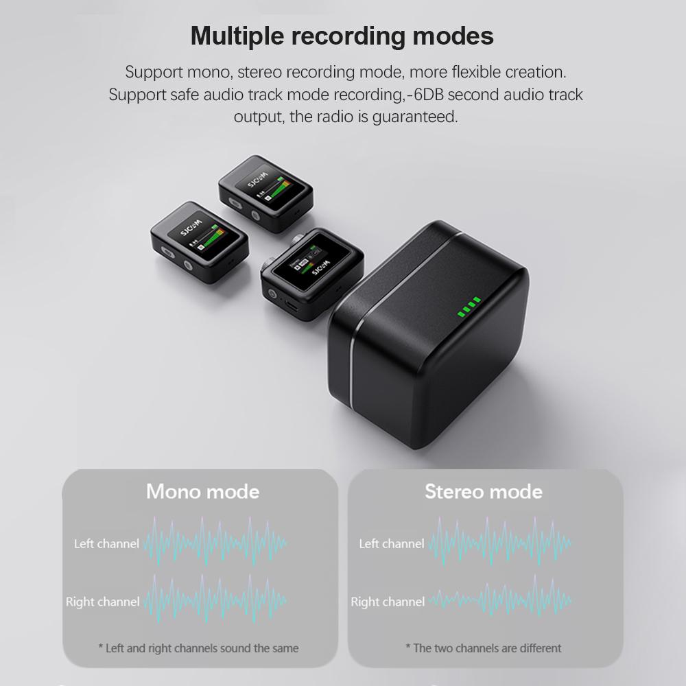 Беспроводная микрофонная система SJCAM M1 с 1 приемником и 2 микрофонами, ЖК-экраном, передача 50 м