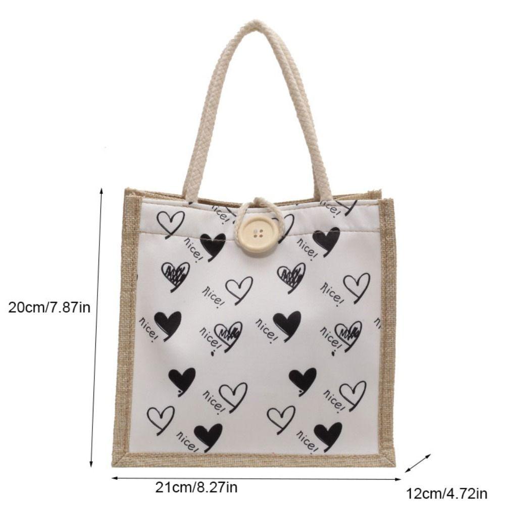 Большая вместительная сумка из льняной ткани с цветочным принтом, сумка-тоут на пуговице, портативная сумка-тоут в форме сердца, для путешествий