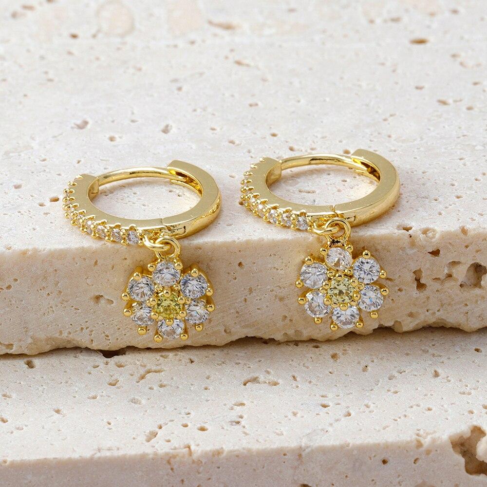 Модные серьги-капли из нержавеющей стали с цветком и цирконием для женщин, французские легкие роскошные серьги с подвеской, изысканные серьги, рождественские украшения