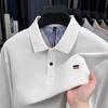 Мужская вышитая футболка-поло с длинным рукавом из чистого хлопка - Деловой кэжуал, Однотонная, Универсальная для весны и осени