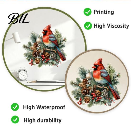 Winter Seasonal Window Ornaments Christmas Bird Wall Sticker, Decorative PVC Decal with Pine Branch Cone And Reusable Holiday Glass Clings Red Berry,