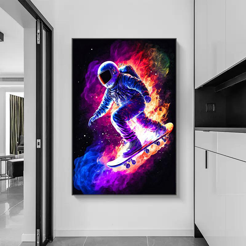 Colorful Space Astronaut Skating Play Guitar Canvas Painting Poster Print Abstract Wall Art For Living Room Home Decor Cuadros