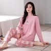 Пижама женская из чистого хлопка с длинным рукавом, хлопковая, с круглым вырезом, можно носить на улице, повседневный комплект для отдыха