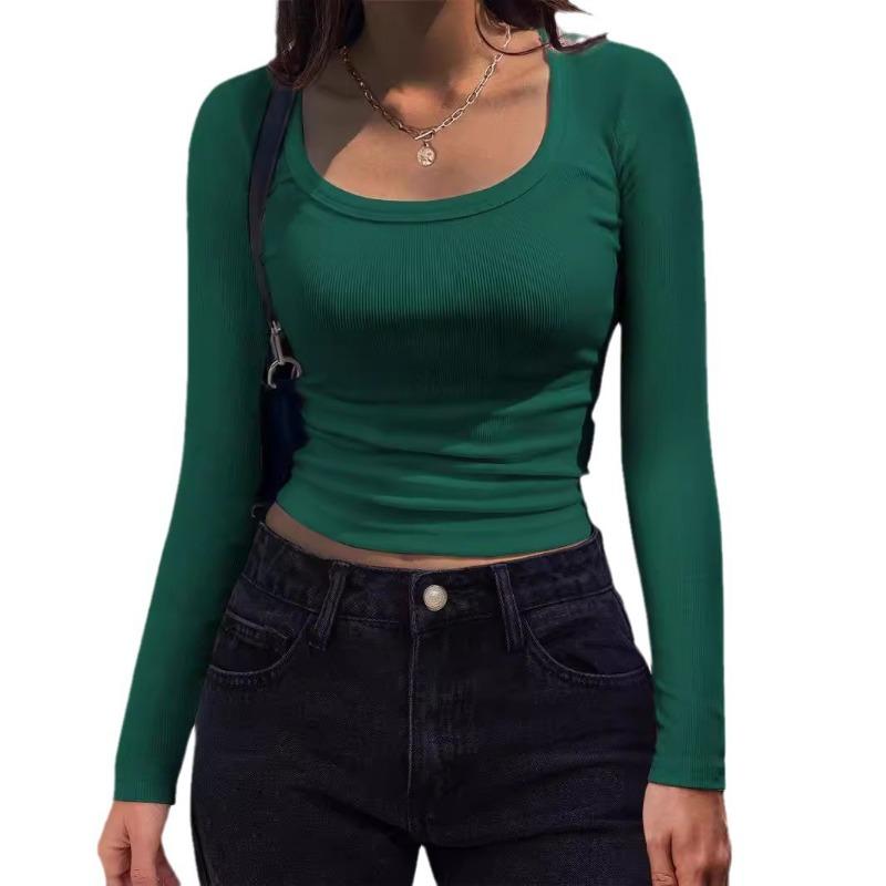 YYFS Женская мода повседневная весна осень однотонные принты длинные рукава U-образный вырез блузки и рубашки