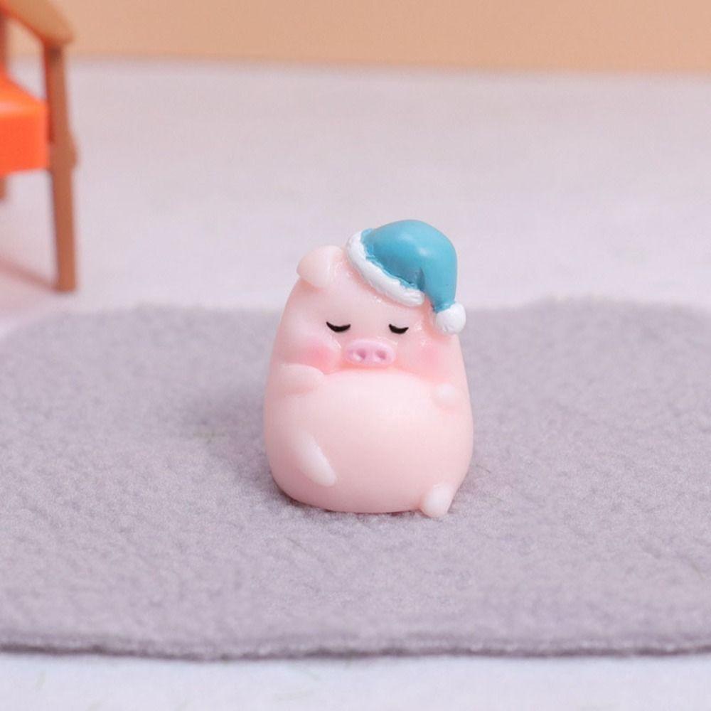 Miniatures Animal Mini Piggy Car Figures Resin Cartoon Pink Pig Resin Ornaments Home Decoration