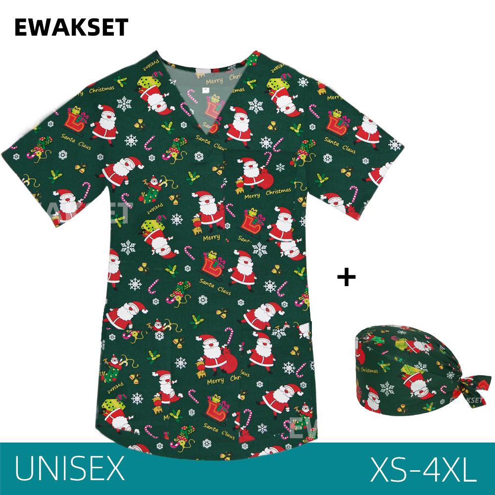 EWAKCOT рождественские топы со скрабами с принтом для женщин и мужчин, рабочая блузка для медсестры, врача, медицинских аксессуаров, футболка унисекс