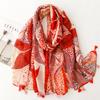 Four Seasons Clothing Accessories Cotton And Hemp Texture Scarf Orange Red Leaf Flower Silk Scarf Travel Sunscreen Shawl