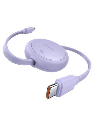 Baseus Втягивающийся Быстрый Зарядный 60 Вт PD Совместим с iPhone Galaxy iPad и MacBook Туманно-фиолетовый Кабель USB-C, Зарядка, Совместимый, Без запутывания,