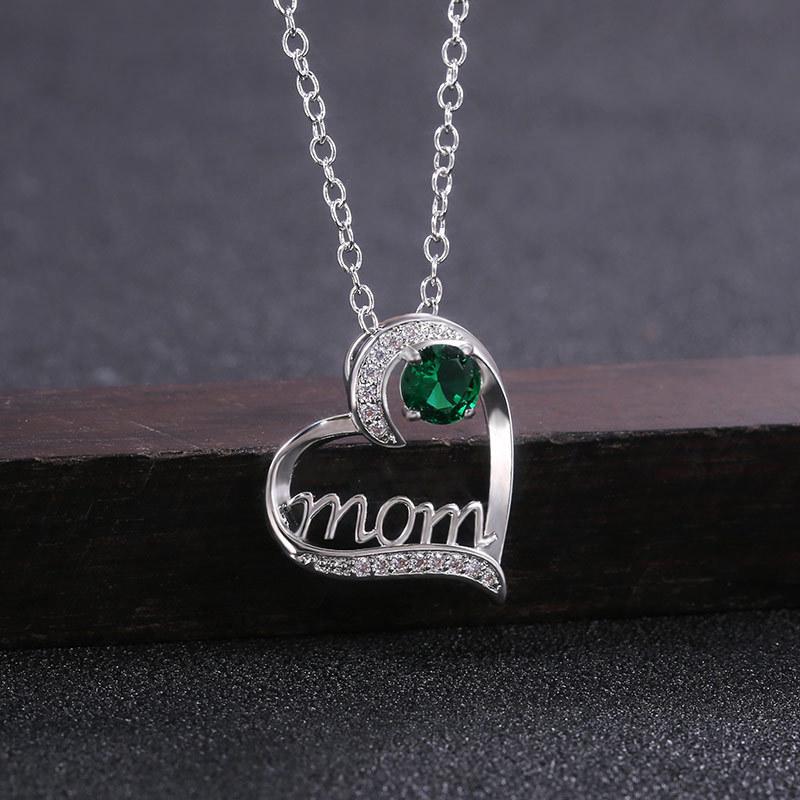 Серебряный полый кулон-сердце с буквами MOM, ожерелье с большим круглым кристаллом CZ, подарок маме, ожерелье на День матери, женские украшения