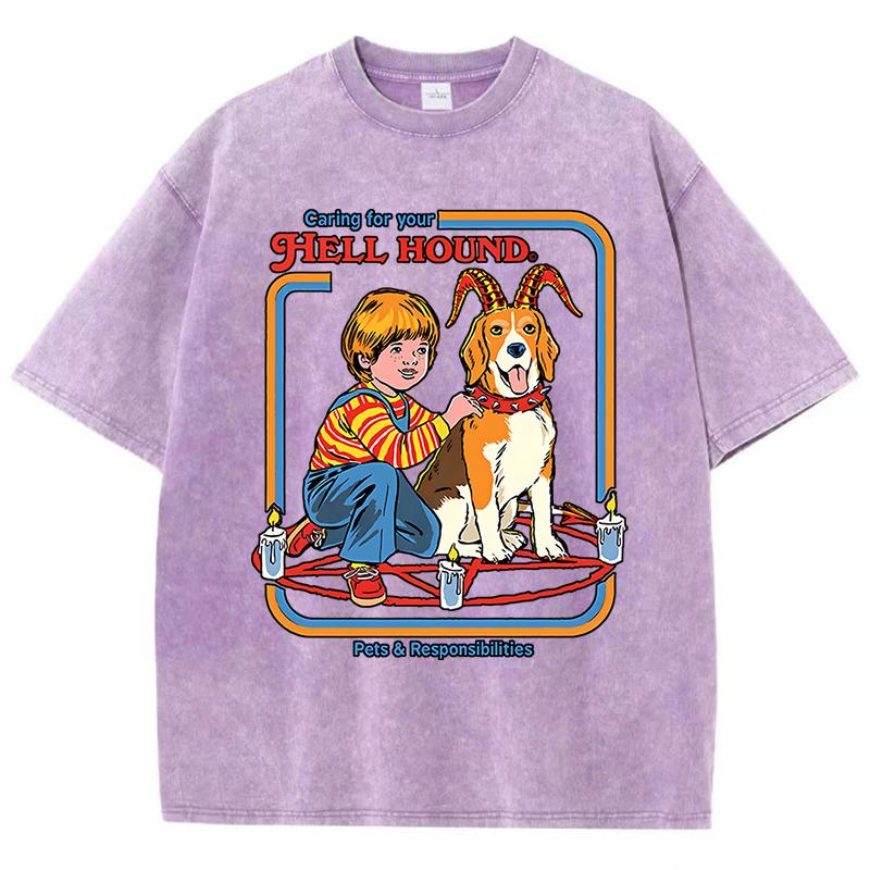 Garing For Your Hell Hound Washed Retro Мужская Женская Футболка Хлопковая Рубашка Уличные Свободные Футболки Летние Дышащие Короткие Рукава