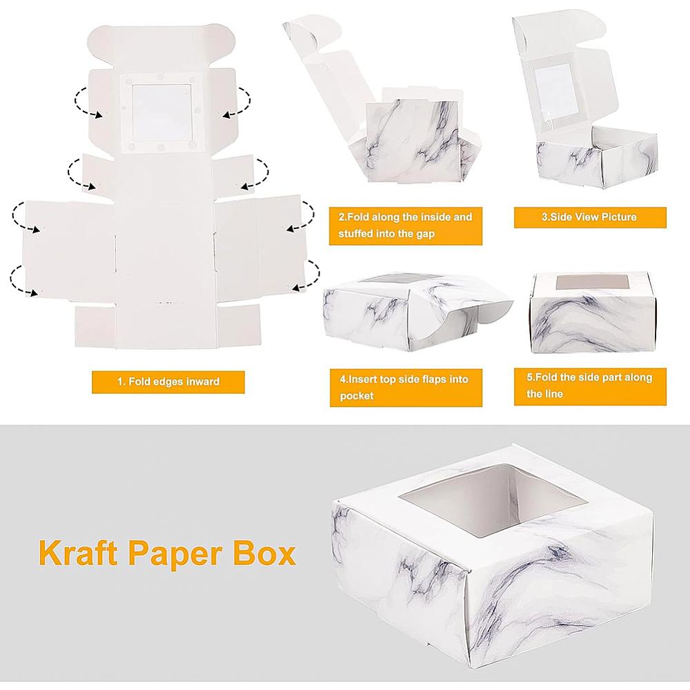 30pcs Foldable Creative Kraft Paper Box Wedding Favor Boxes Favour Box Paper Gift Box with Plastic Clear Window Square Light Grey 6.5x6.5x3cm