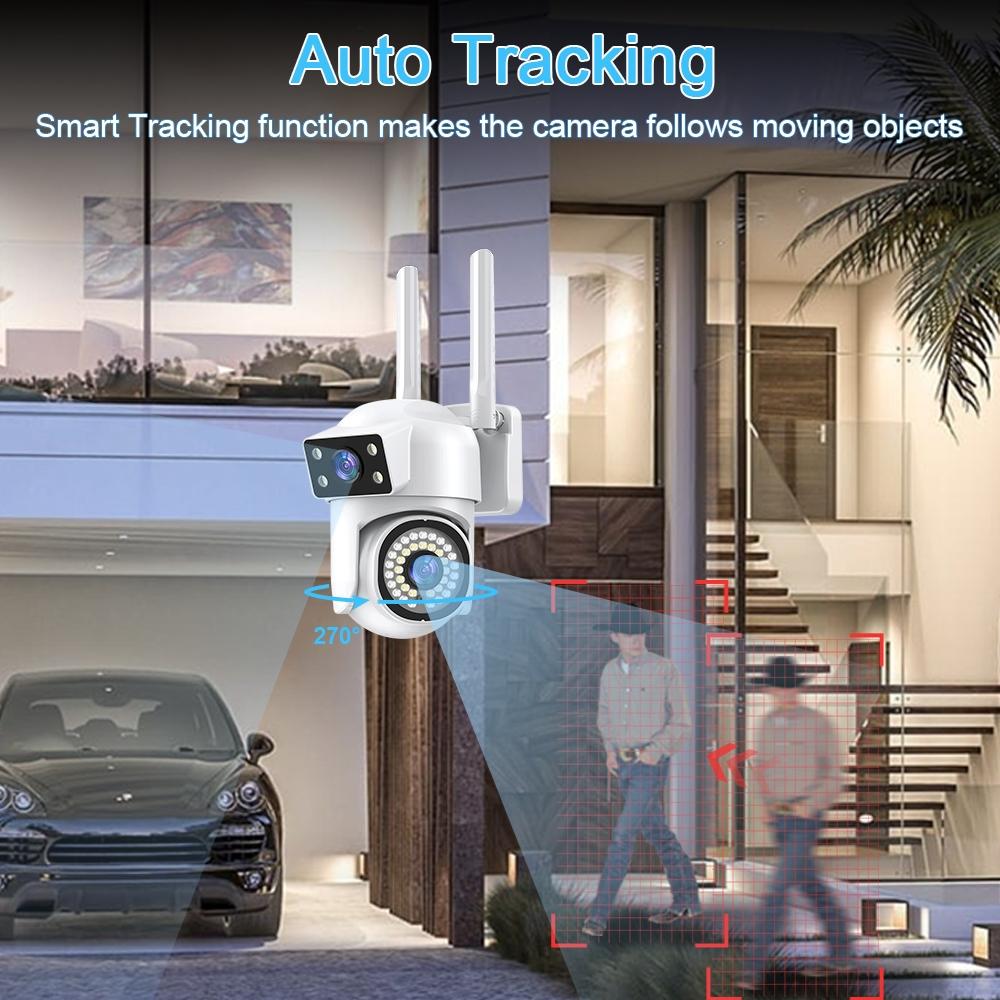 AIOOK Наружная WIFI HD 8MP 4K IP CCTV IP66 Водонепроницаемая PTZ-камера ночного видения Двусторонняя связь Мобильная камера слежения с двумя объективами