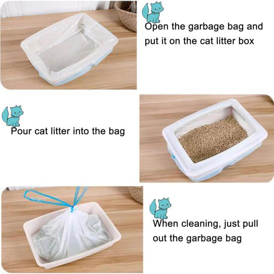 60 шт. Мешки на шнурке для кошачьего наполнителя Подкладки для кошачьего туалета Мешки для сбора отходов домашних животных без грязи для большинства автоматических самоочищающихся туалетов