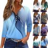 Women's 3/4 Sleeve T Shirts V Neck Button Summer Tops Business Casual Basic Tees Blouse