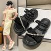 Internet Celebrity Slippers Wear Summer Women 2025 New Pearl Fairy Wind Two Wear Thick-soled Small Fragrant Beach Sandals