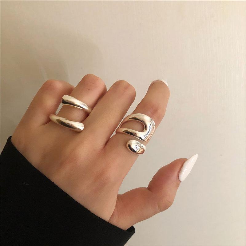 ANENJERY Women'S Fashion Jewelry Irregular Curved Open Ring for Women French Exquisite Party Jewelry Birthday Gifts