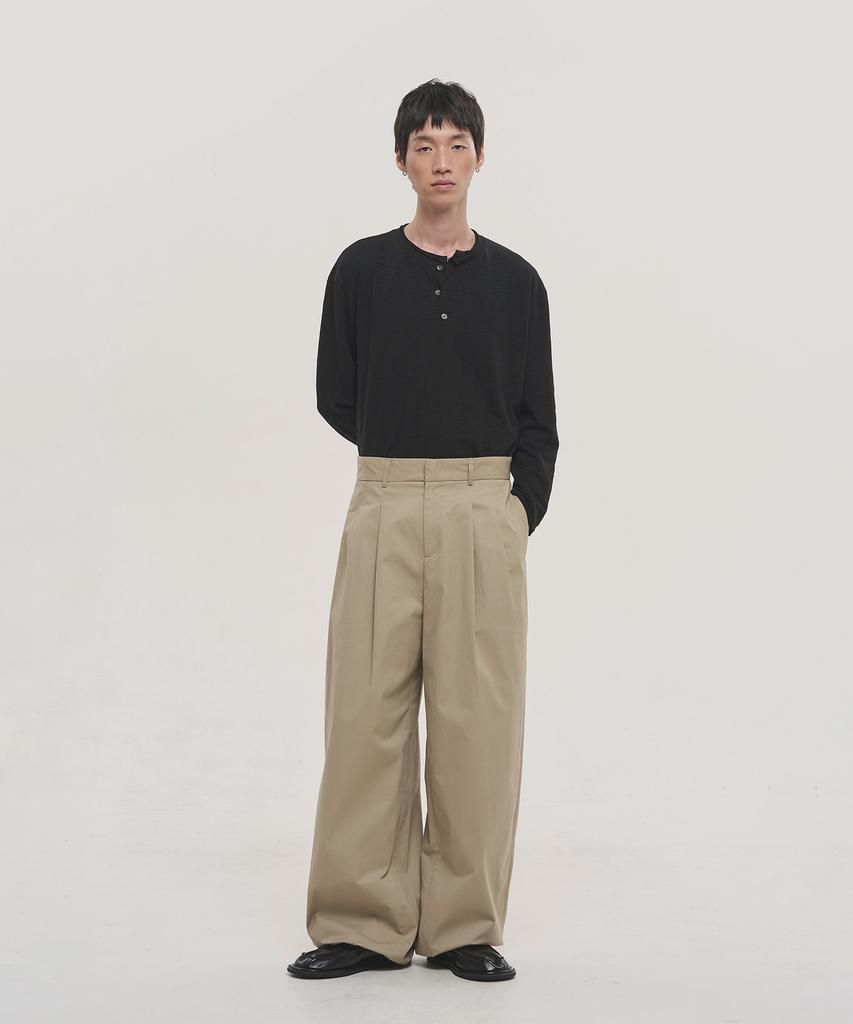 NOISE Quadruple Pintuck Wide Cotton Pants - Beige
