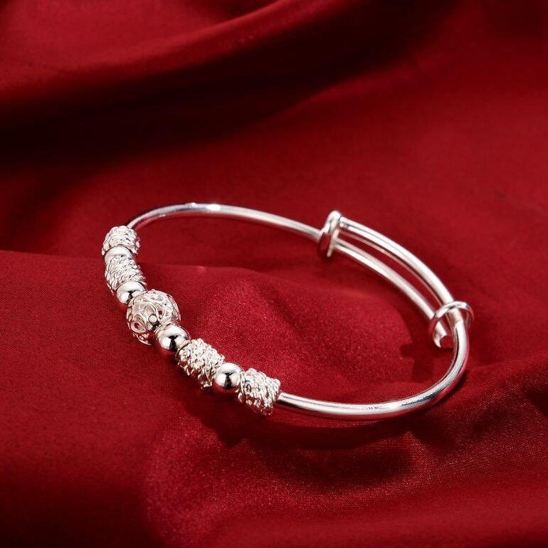 Полый транспортный бисер Фонарь Серебряный браслет Push Pull Посеребренный браслет Серебряные украшения