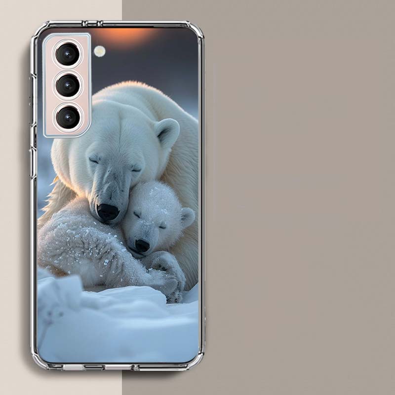 Polar Bear and its Child Under the Aurora Phone Case For Samsung Galaxy S25 Edge S24 S23 FE S21 S20 S10 Plus S22 S26 Ultra Cover