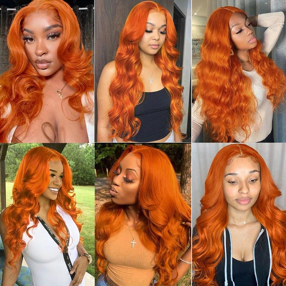 Long Body Wave Ginger Orange Wigs Synthetic Lace Wigs for Women Highlight Black Brown Middle Part Wig Cosplay Hair