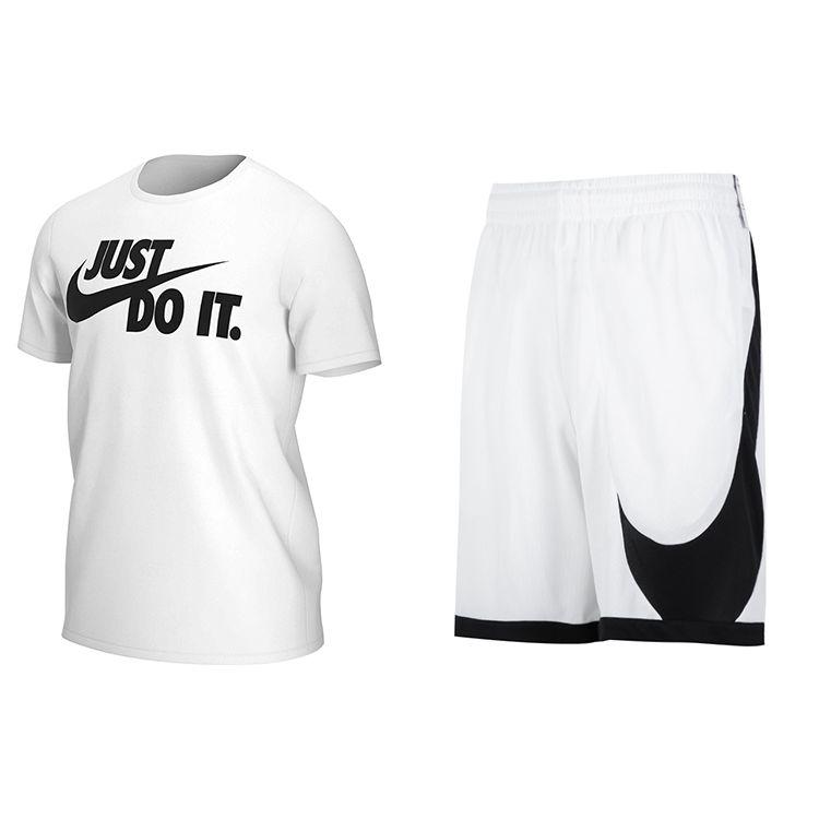 Nike Letter Logo Print Crew Neck Short Sleeve T-Shirt And Straight Leg Shorts Set Men Set AR5007-100+DH6764-100