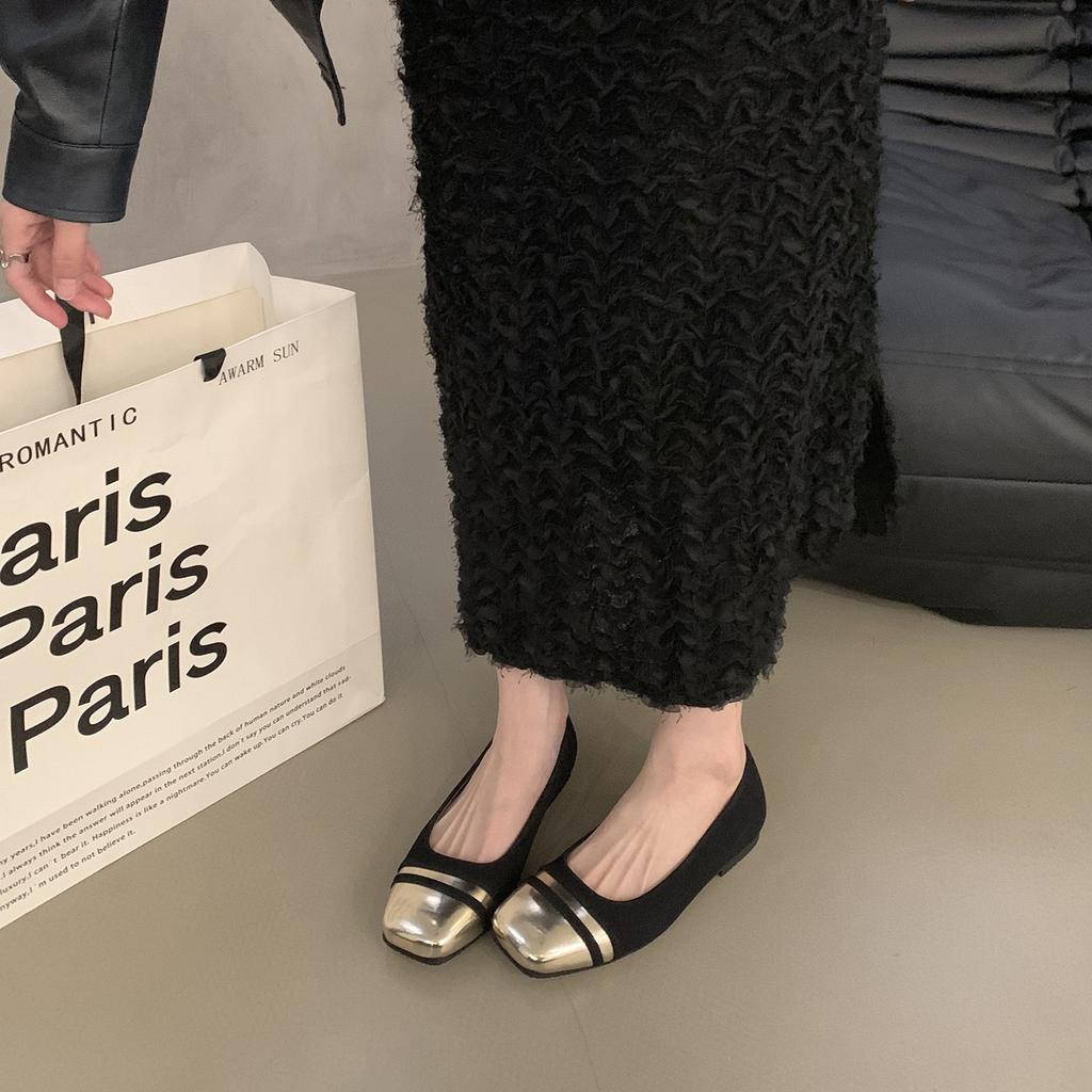French Square Head Color Matching Gentle Wind Evening Shoes Women's Shoes 2024 New Spring Korean Version Light Mouth with Skirt Single Shoes